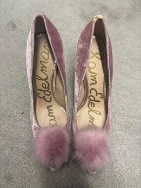Sam Edelman Pink Velvet Pom Pom Hazel Pumps Heels Size 9